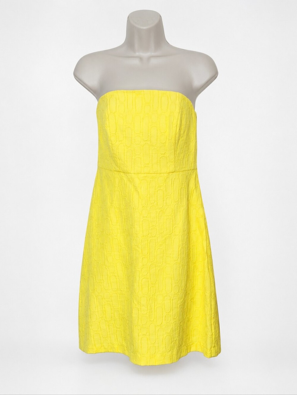 Womens Yellow Strapless Textured A-Line Summer Cockatil Mini Dress Size 4 - Picture 4 of 8